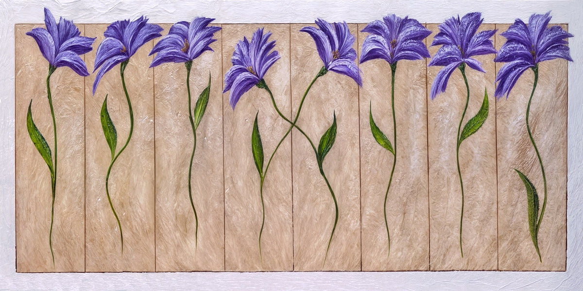Cuadro de Flores malva con textura - la obra