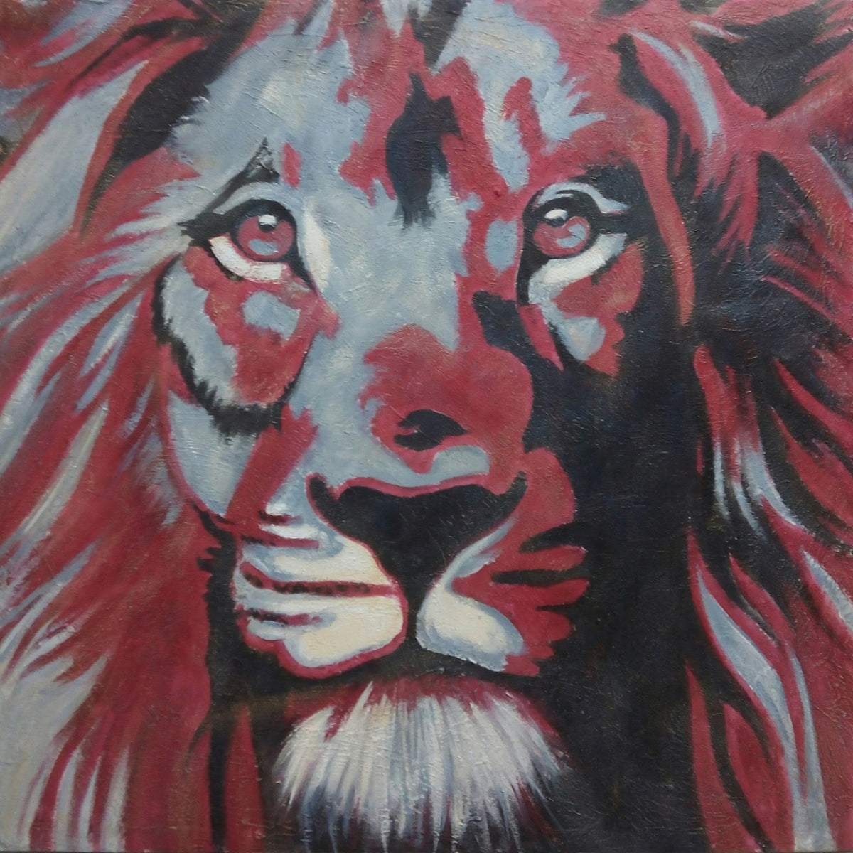 Cuadro de León en rojo y grises - la obra