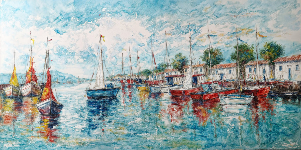 Cuadro de ambiente marinero con barcos - la obra