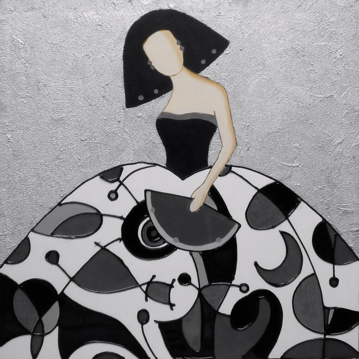 Menina moderna en tonos gris, negro y brillo - la obra