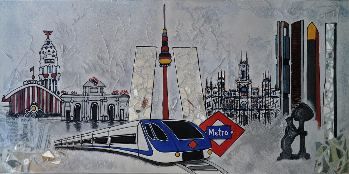 Skyline Madrid con mosaico collage - la obra