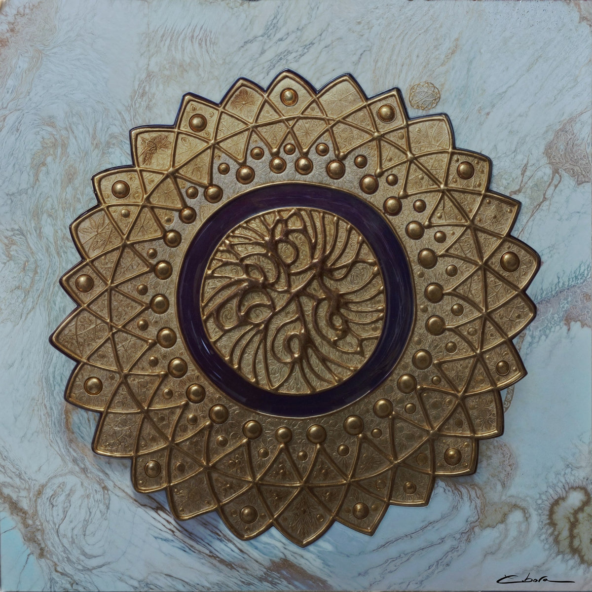 Cuadro abstracto mandala en ocre - la obra