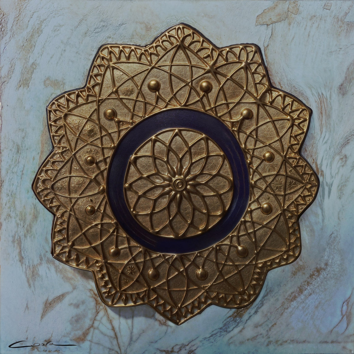Cuadro de Mandala abstracto ocre - la obra