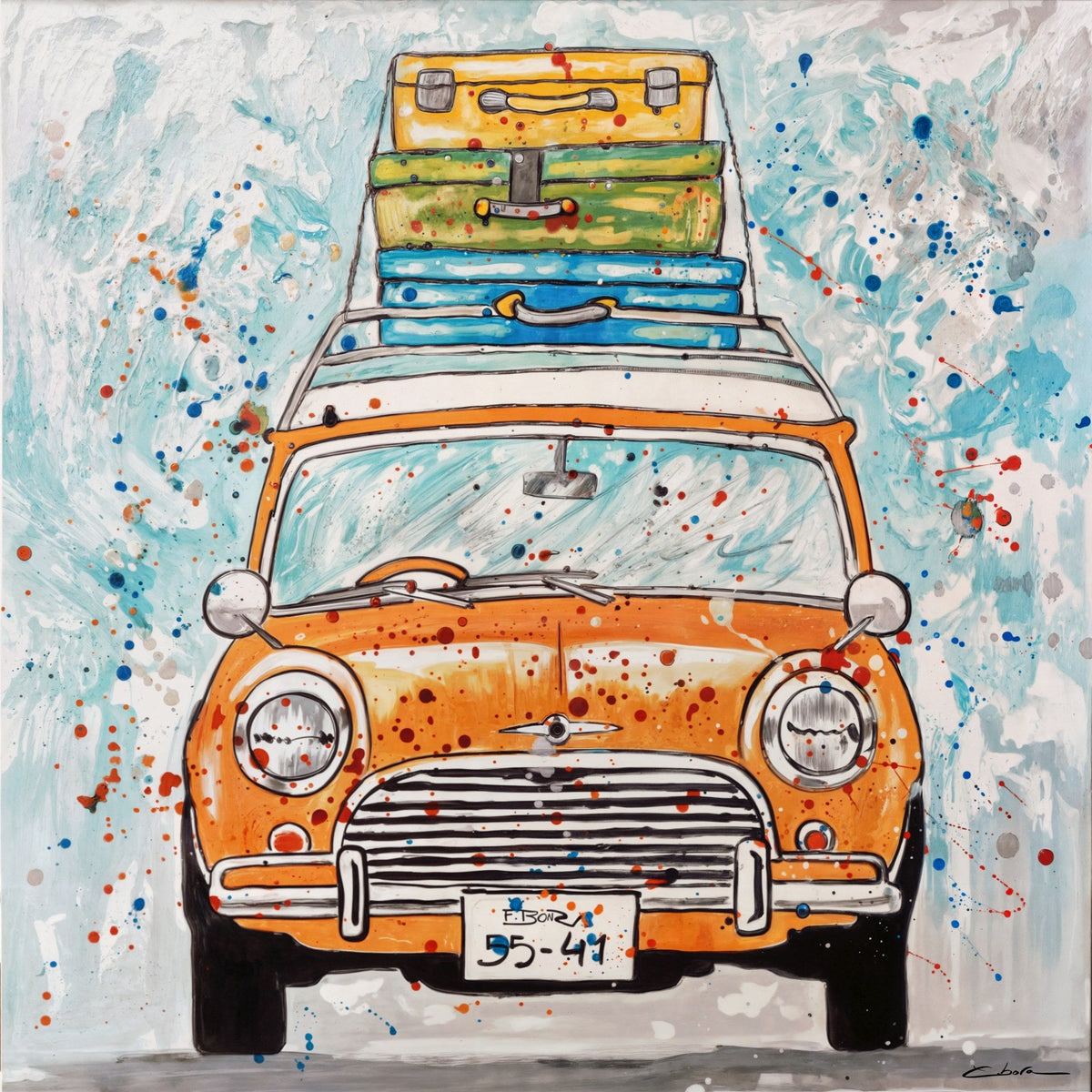 Cuadro coche Mini con maletas - la obra