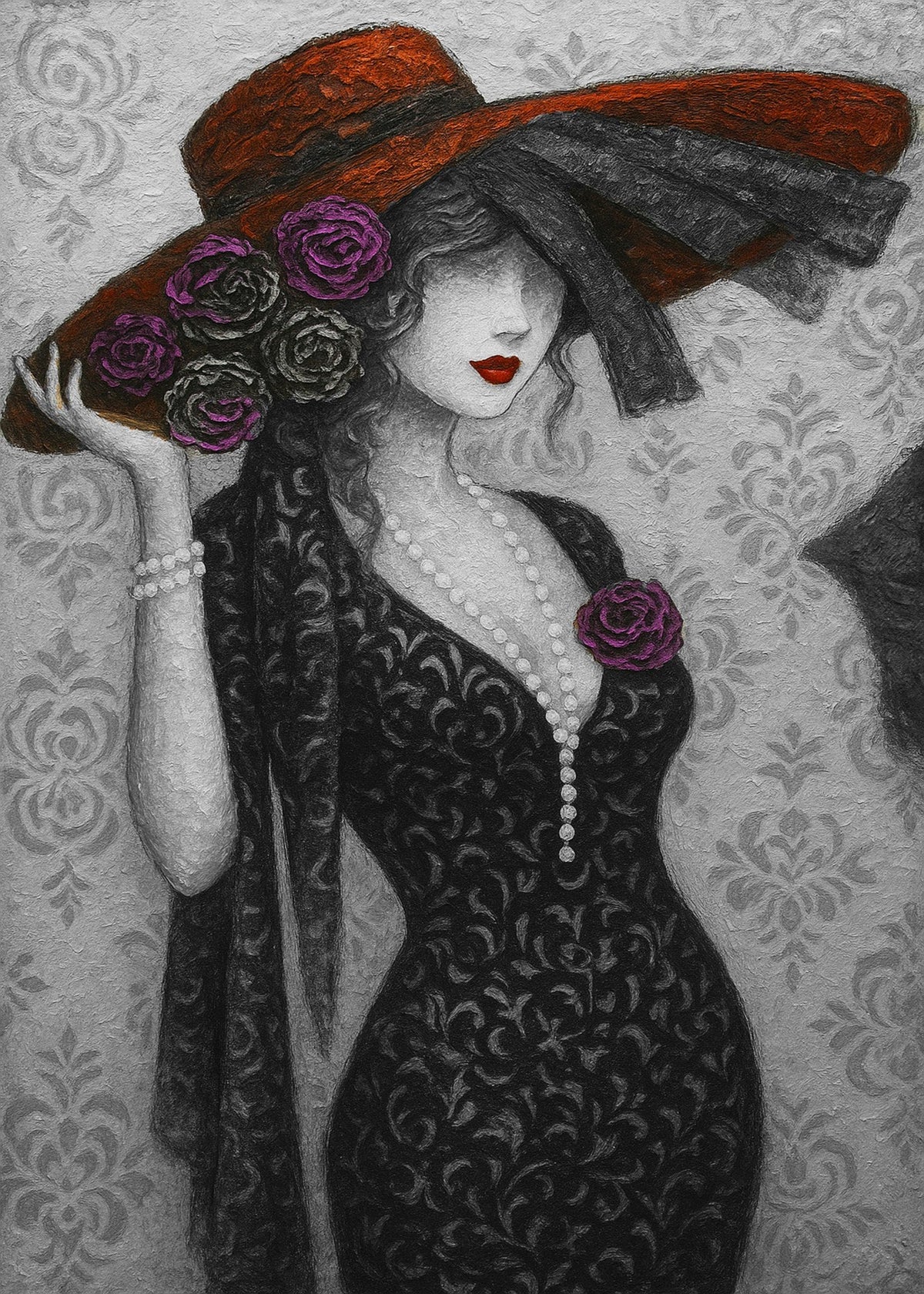 Cuadros pareja de damas con sombrero rojo - la obra