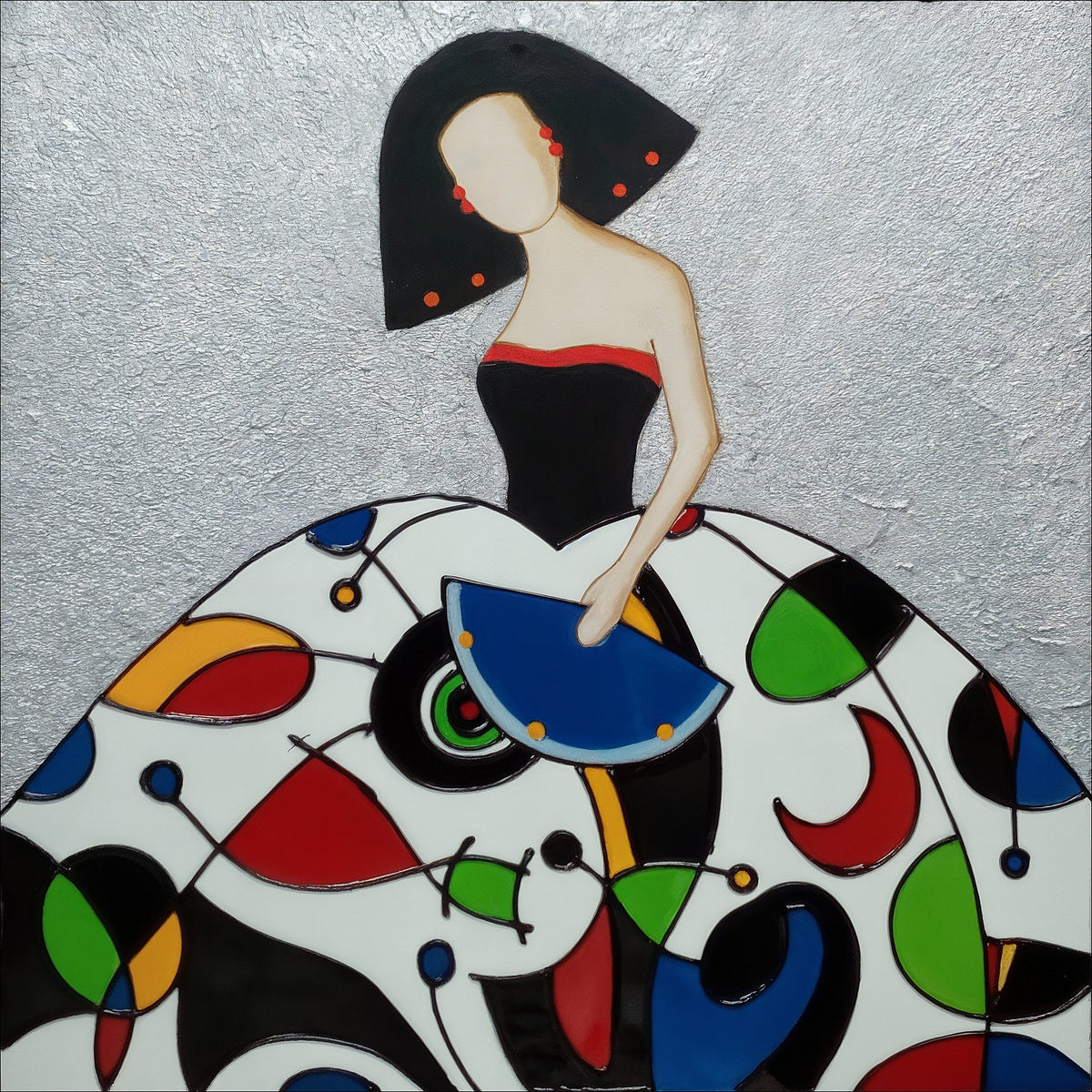 Cuadro Menina colores brillantes sobre gris - la obra