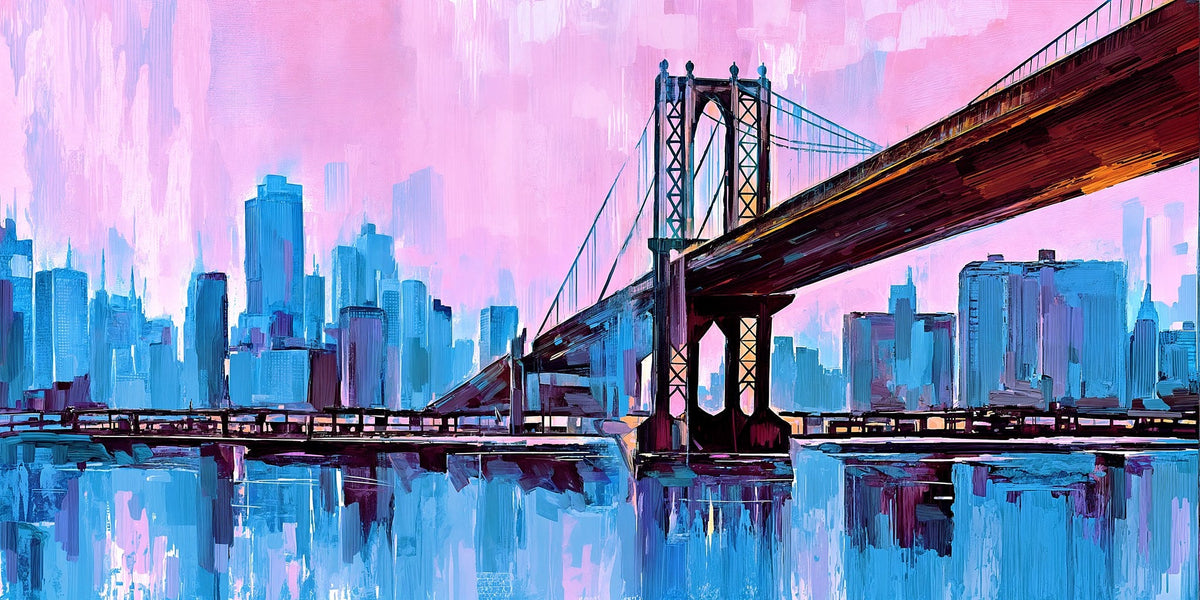 Skyline Nueva York turquesa y magenta - la obra