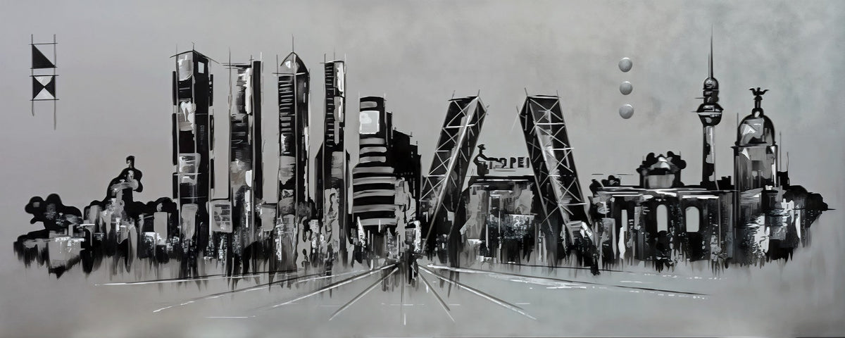 Cuadro de Madrid Skyline sobre gris - la obra
