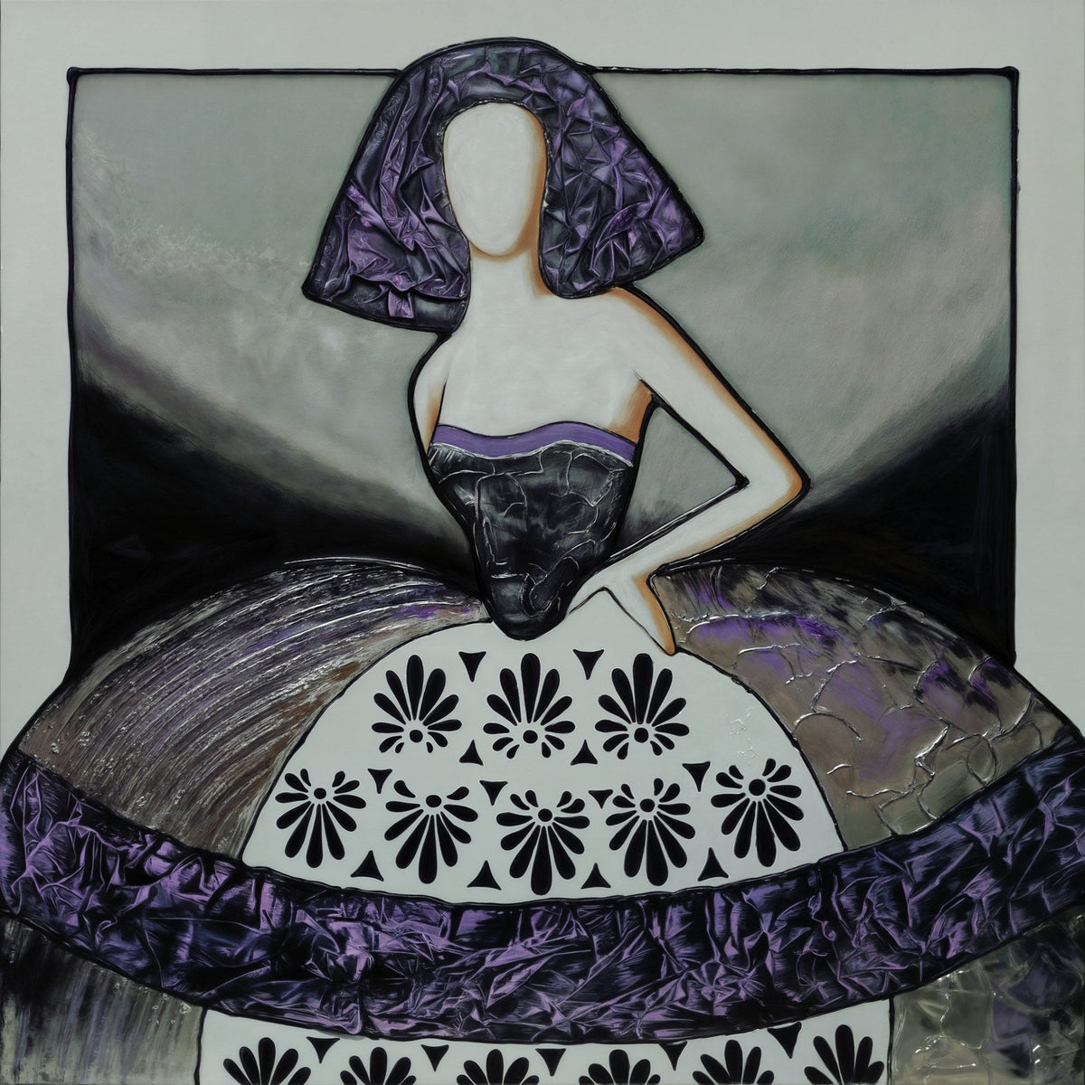 Cuadro Menina en grises y malva - la obra