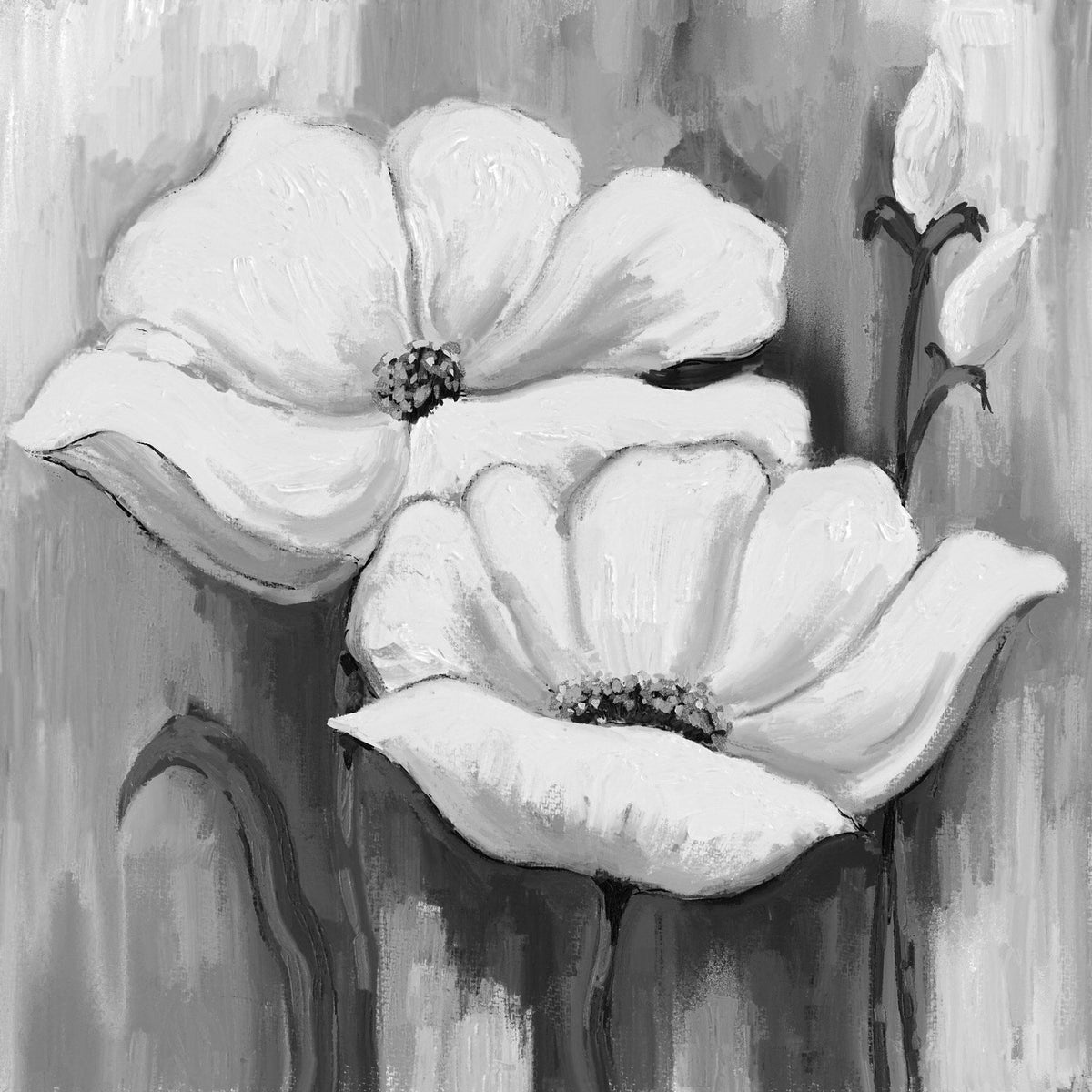 Flores monocromáticas blancas sobre grises - la obra