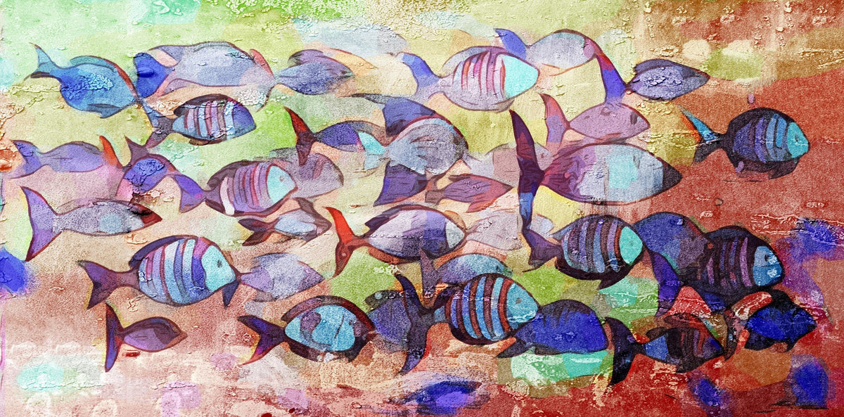 Cuadro de Peces en colores cálidos - la obra