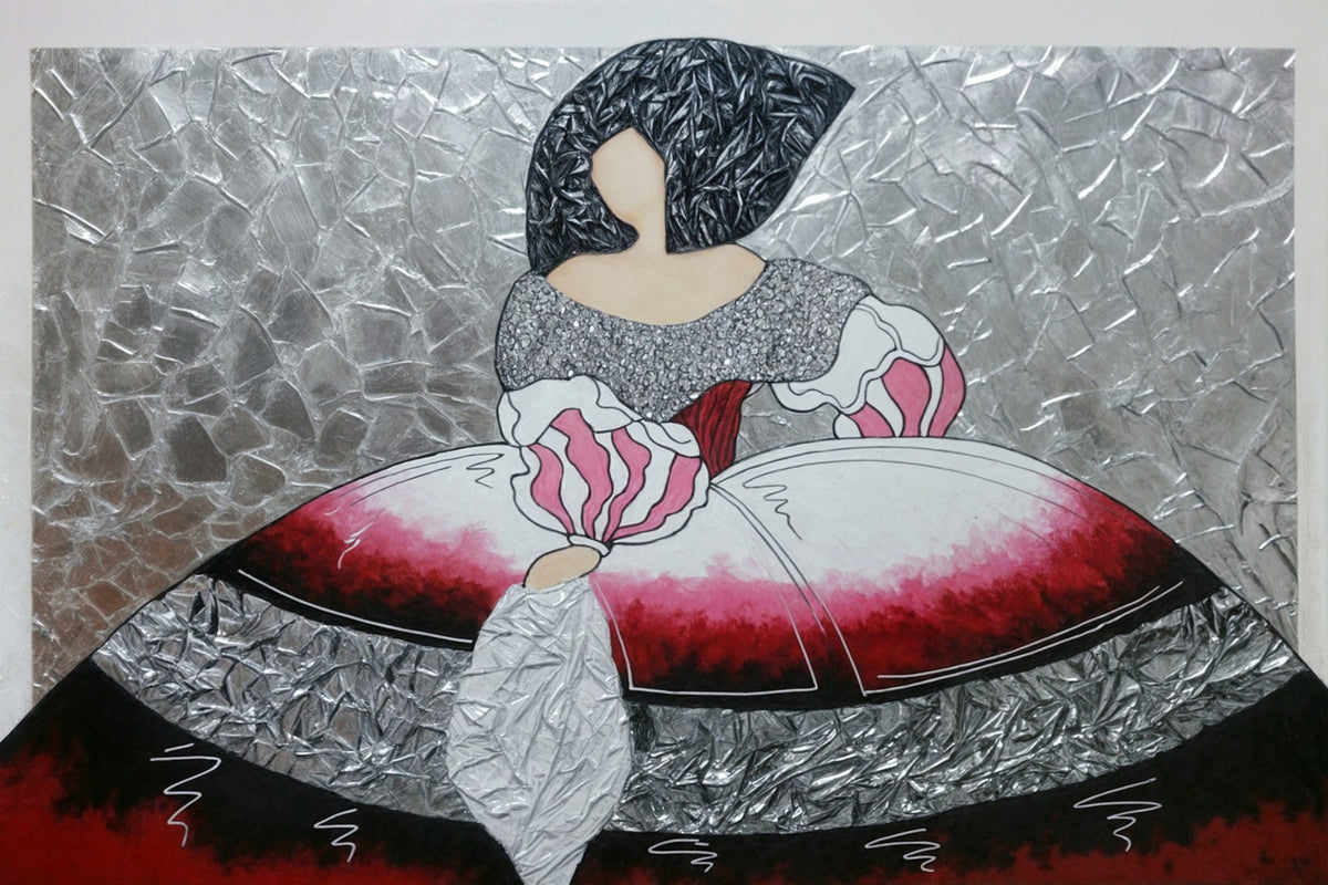 Cuadro de Menina gris, carmín y rosa - la obra