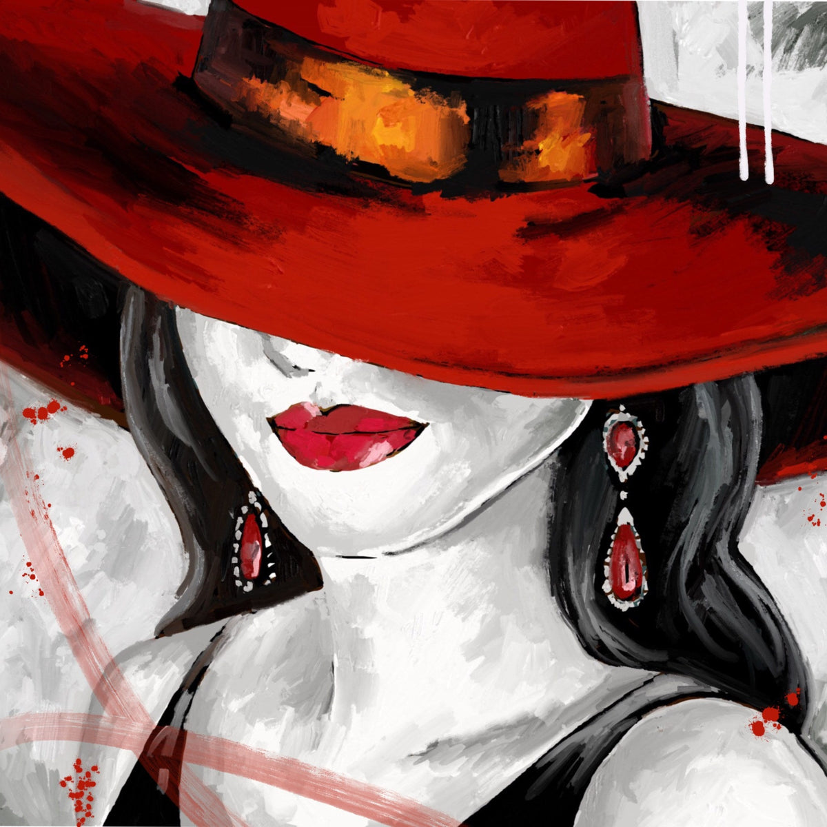 Cuadro mujer sombrero y labios rojos - la obra