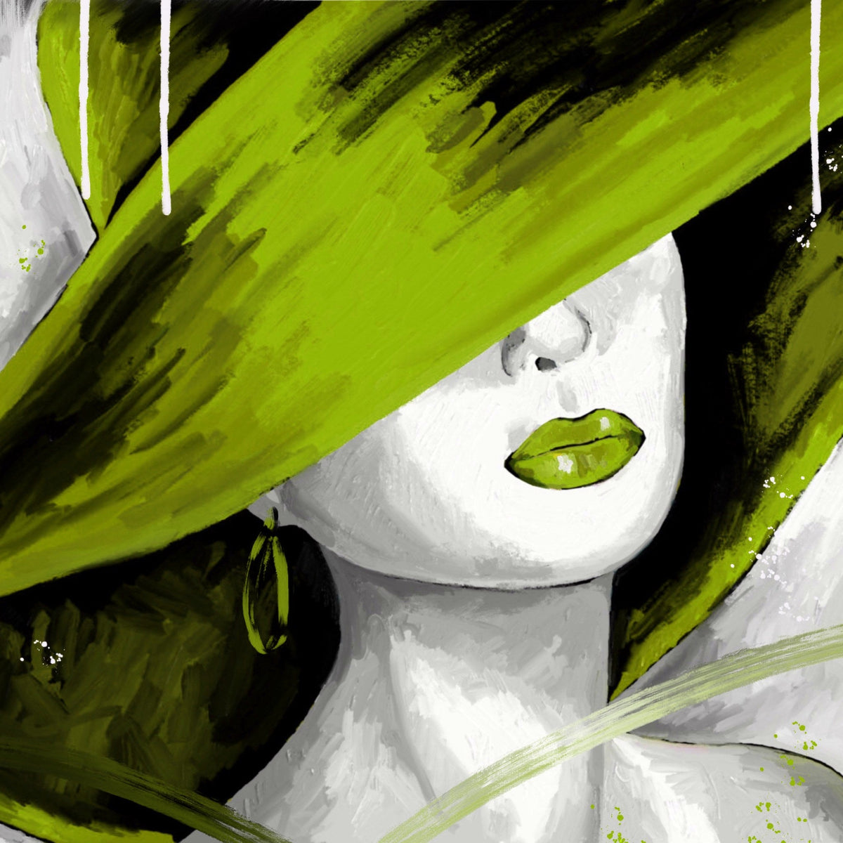 Dama con sombrero y labios en verde - la obra