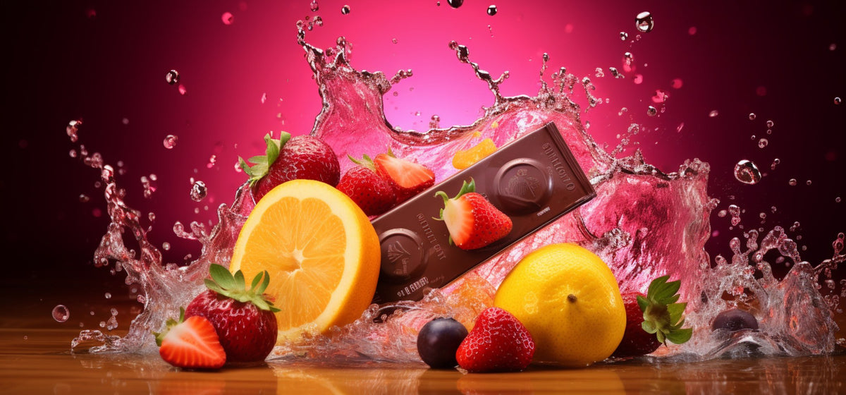 Cuadro bodeón con chocolate y frutas - la obra