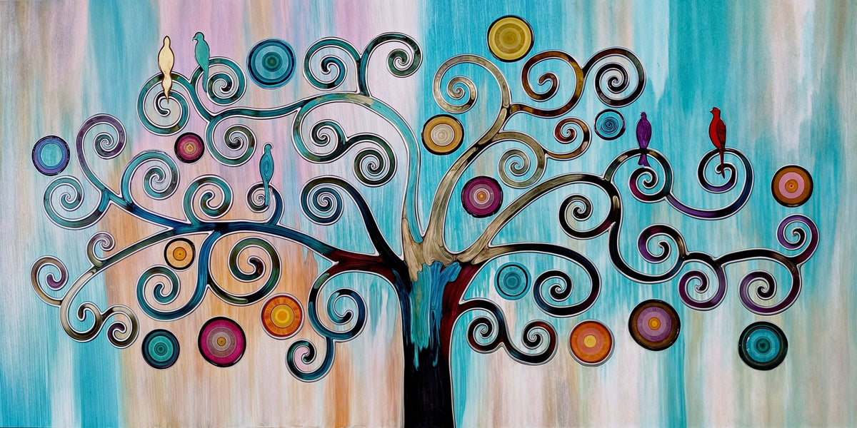 Cuadro árbol de la vida turquesa y magenta - la obra