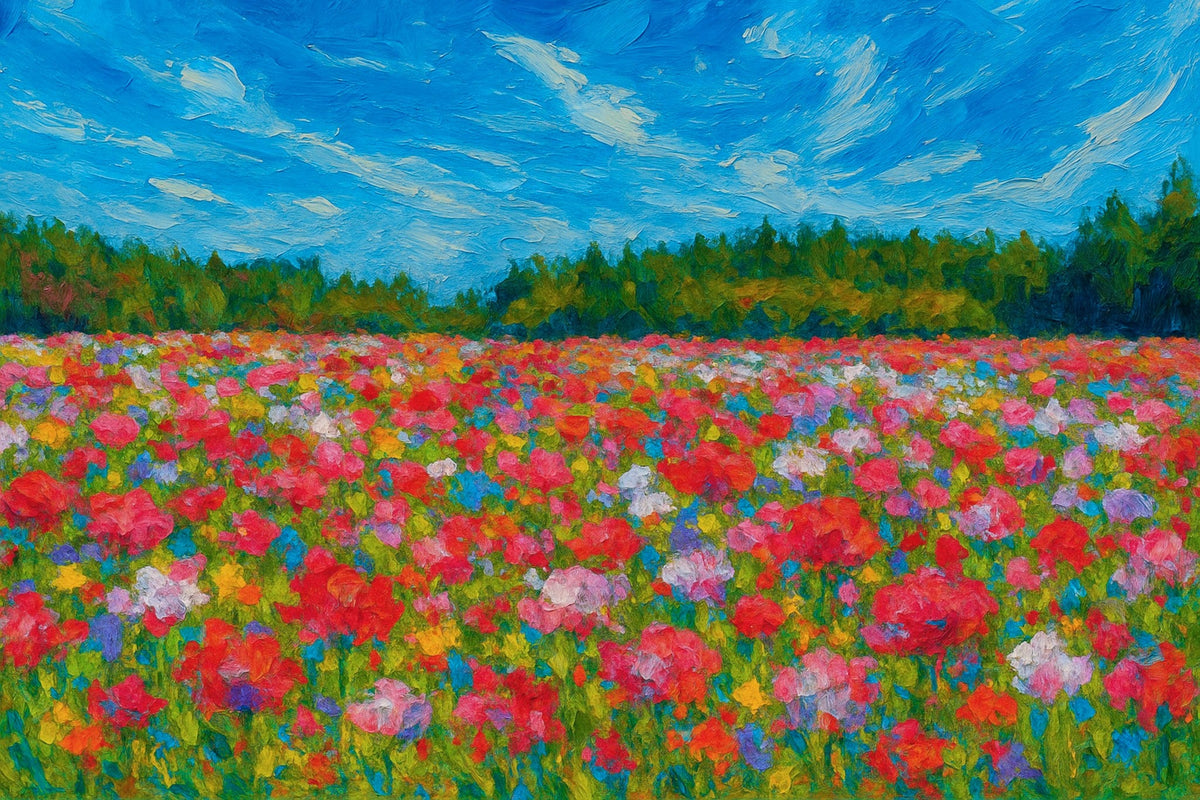 Cuadro Paisaje con flores rojas y blancas - la obra