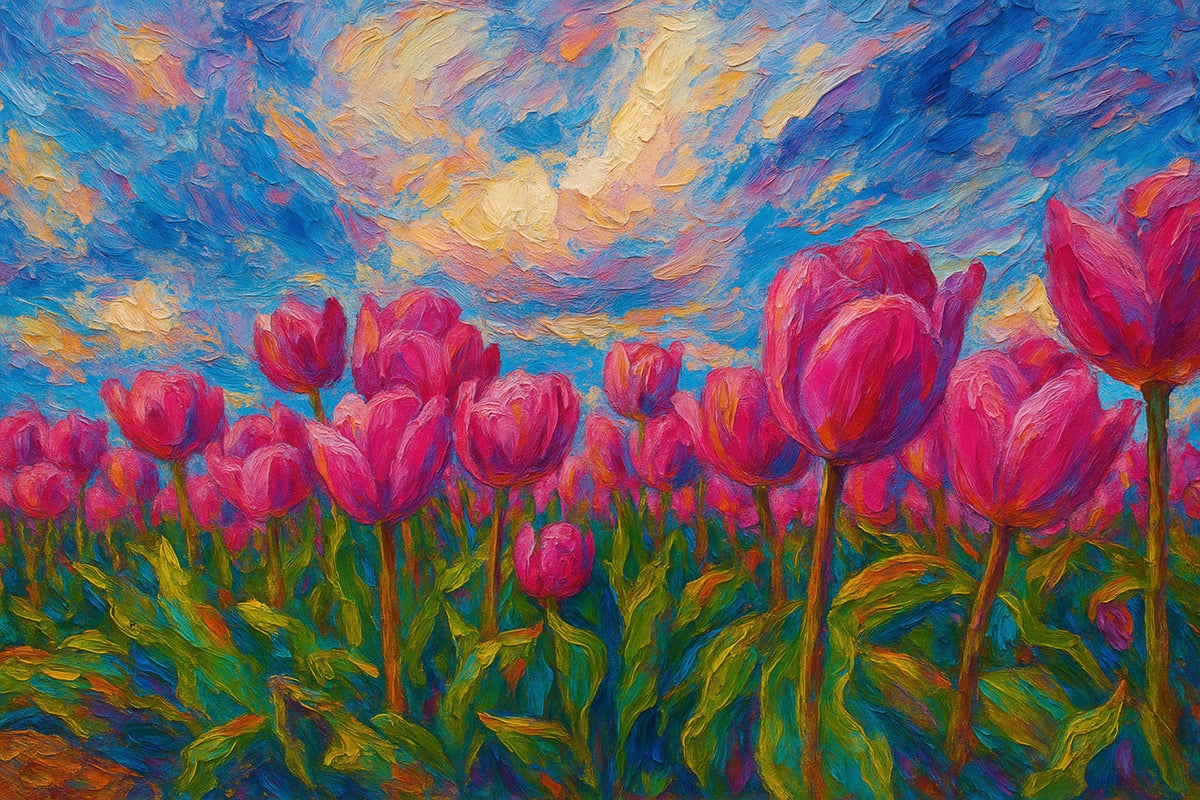 Cuadro flores con tulipanes rosas - la obra