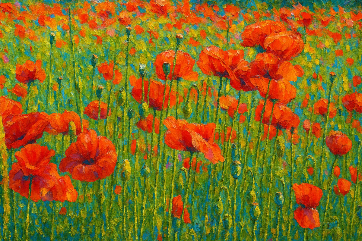 Cuadro de paisaje floral con amapolas - la obra