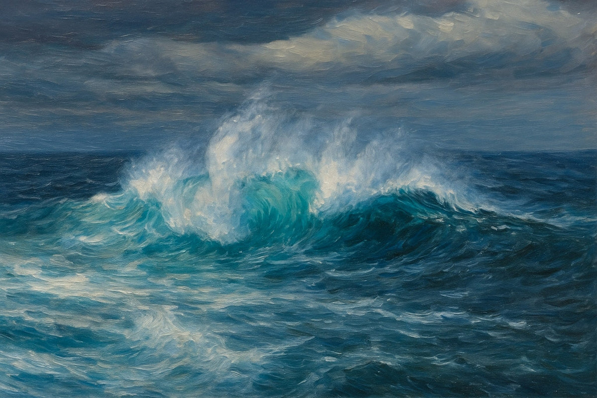 Cuadro de marina blanco y negro y ola azul - la obra