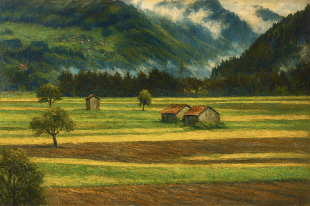 Cuadro de paisaje verde y amarillo - la obra