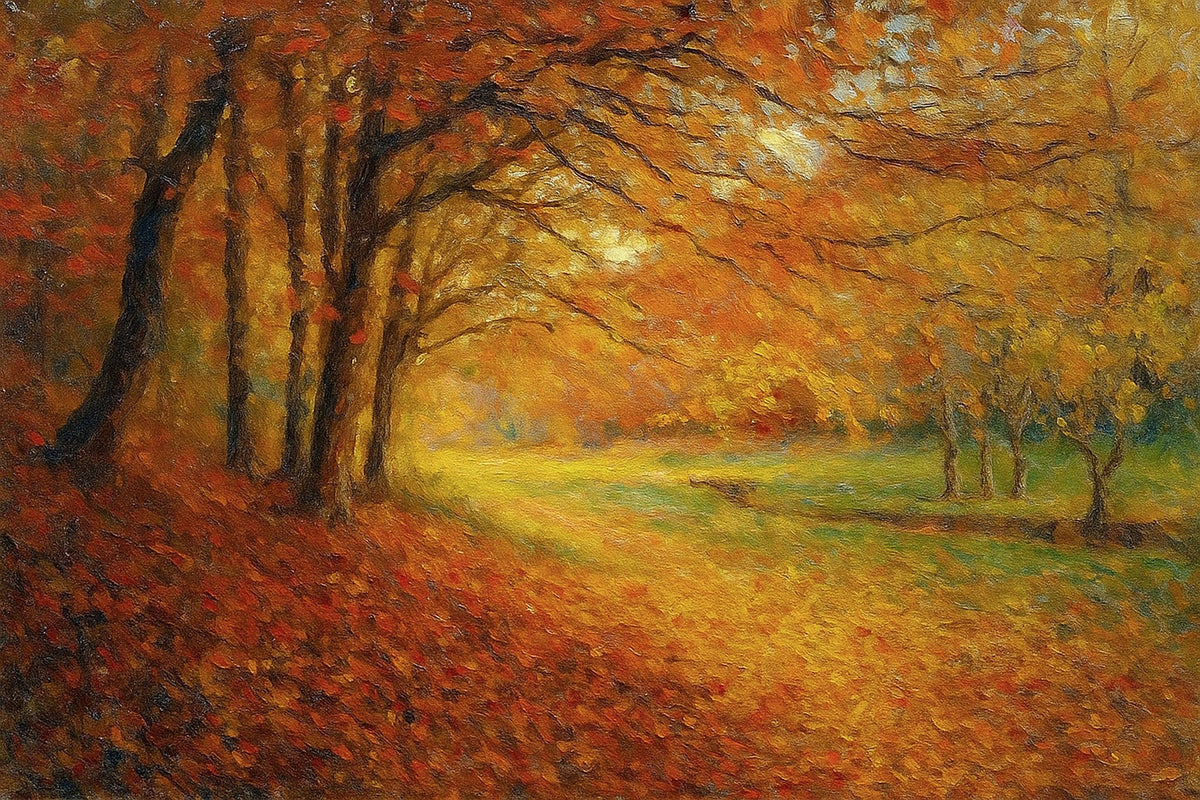 Cuadro de paisaje otoñal tonos cálidos - la obra