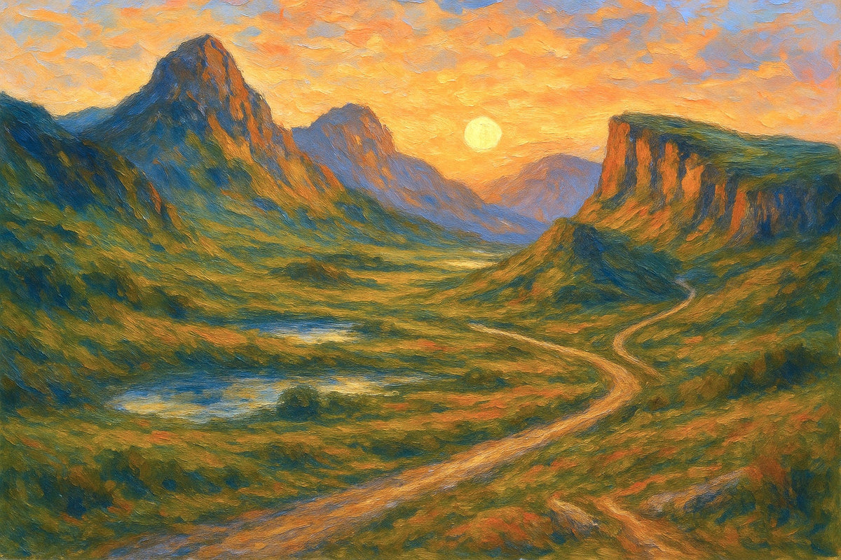 Cuadro Paisaje de montaña al atardecer - la obra