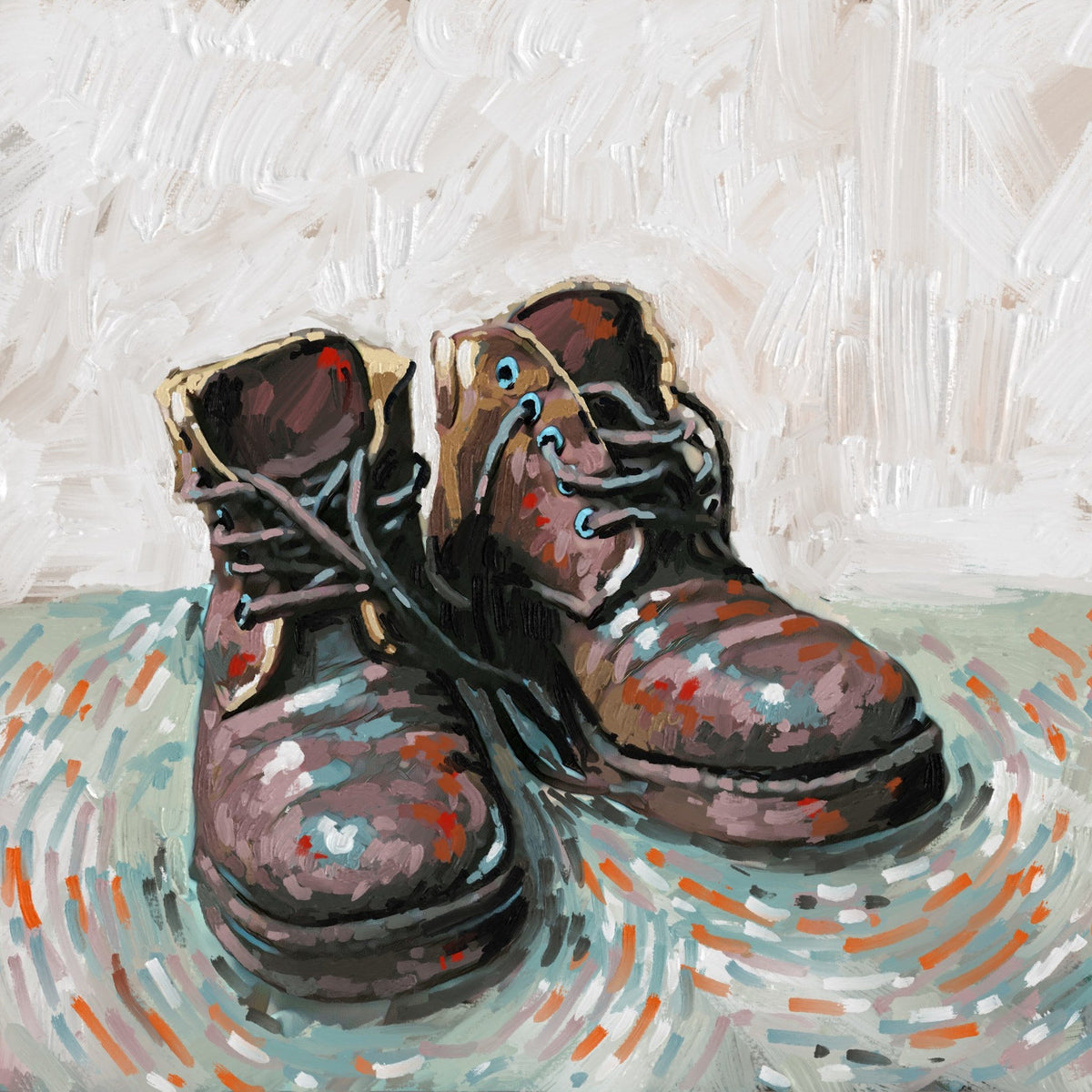 Cuadro figurativo de botas viejas - la obra