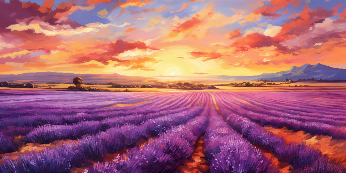 Cuadro de paisaje con campo de lavanda - la obra