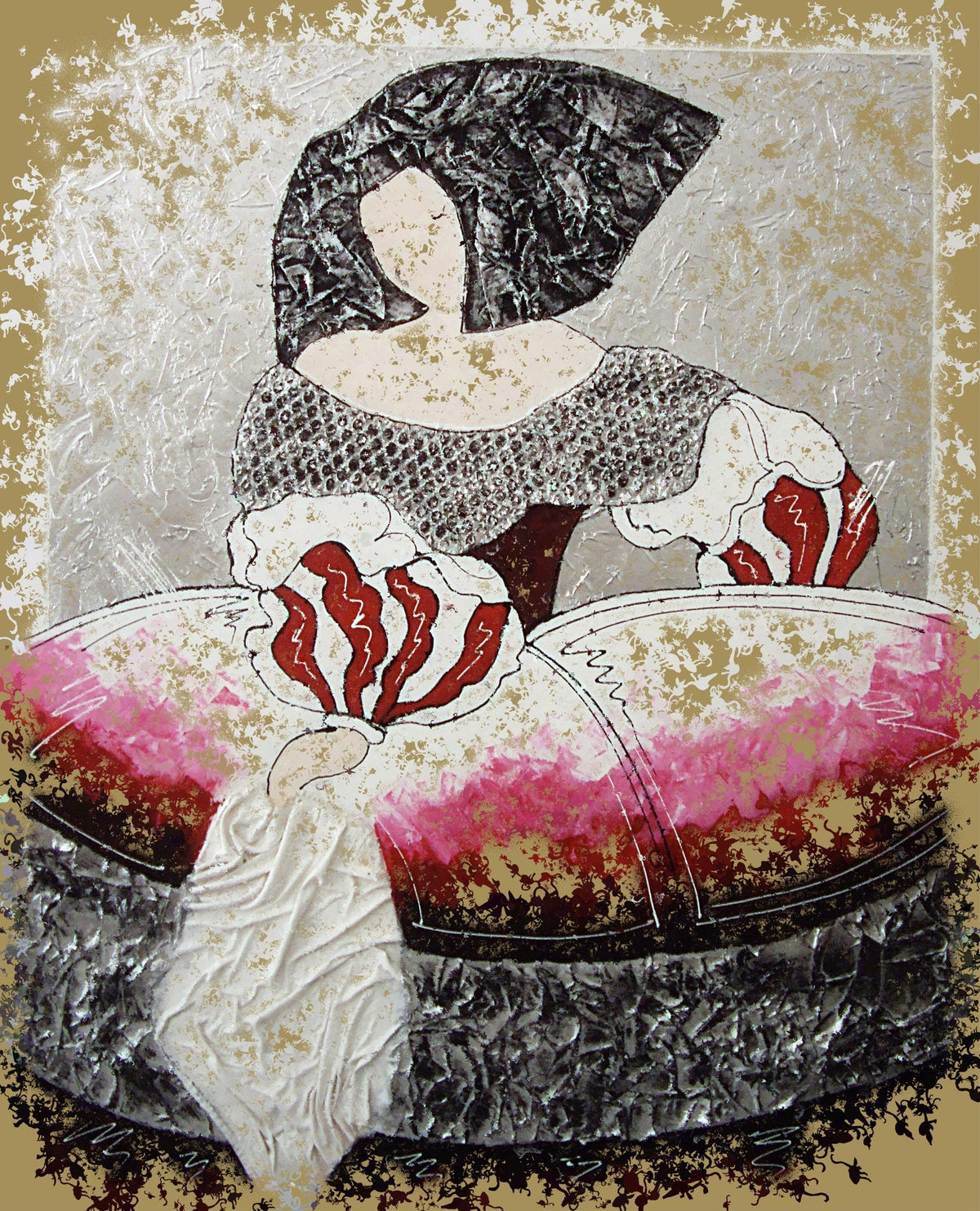 Cuadro de Menina moderna sepia rojo y gris - la obra