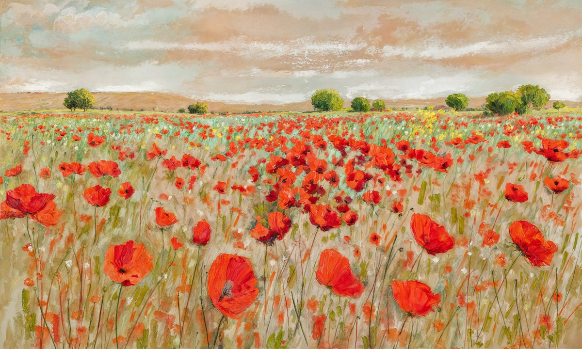 Cuadro de paisaje campestre con amapolas - la obra