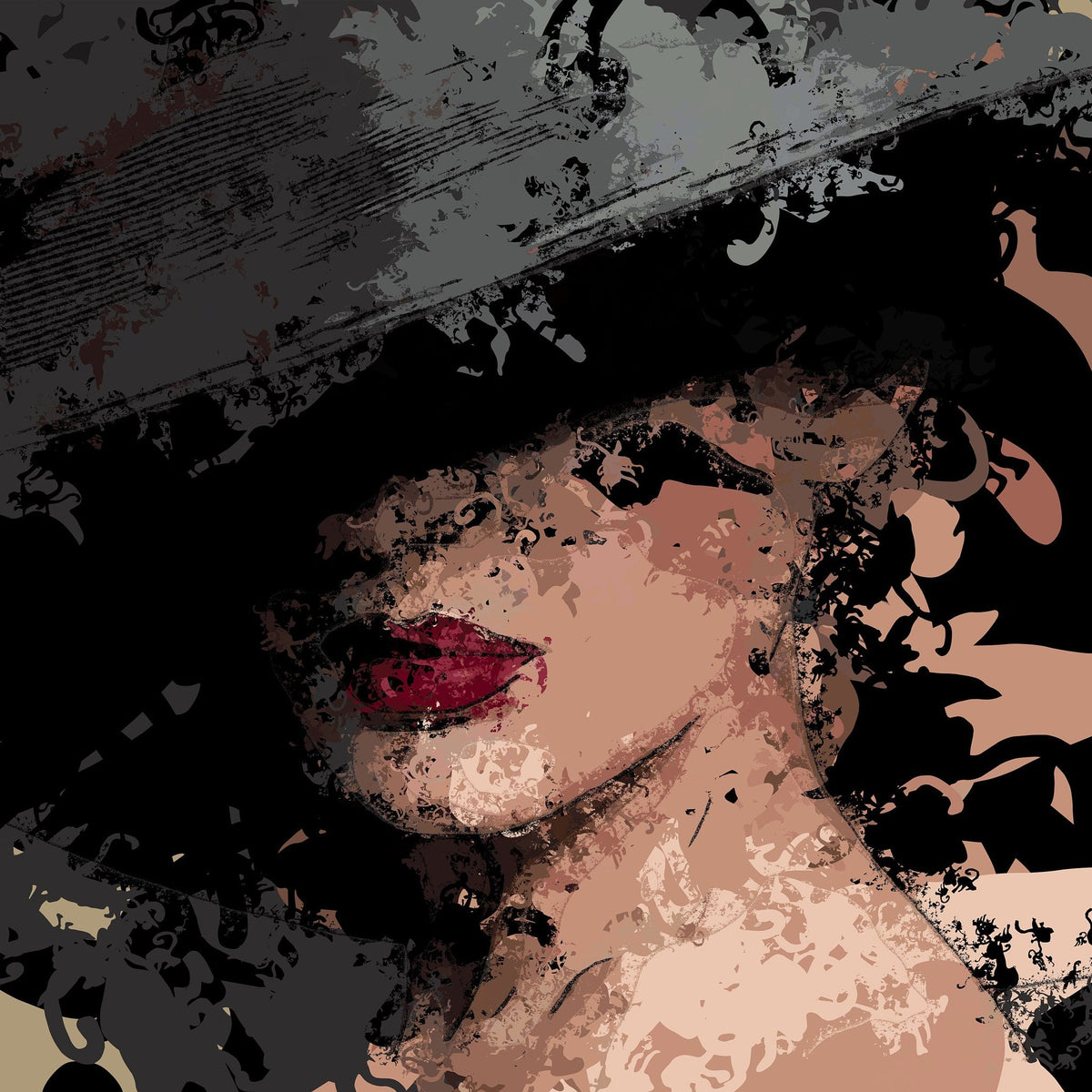 Cuadro de mujer dama con sombrero - la obra