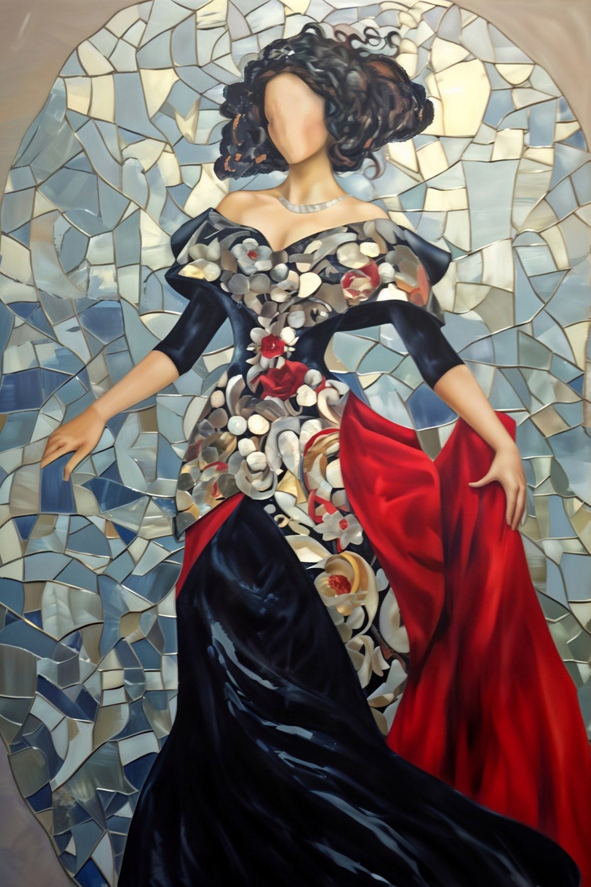Menina moderna con fondo espejado - la obra