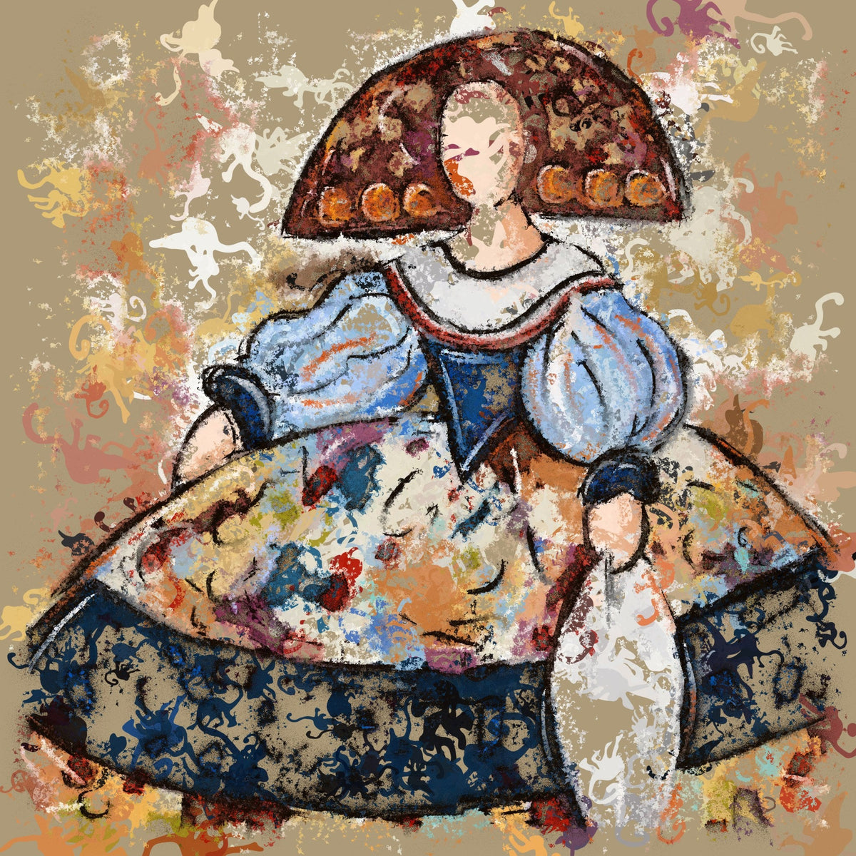 Cuadro Menina colores tostados y azul - la obra