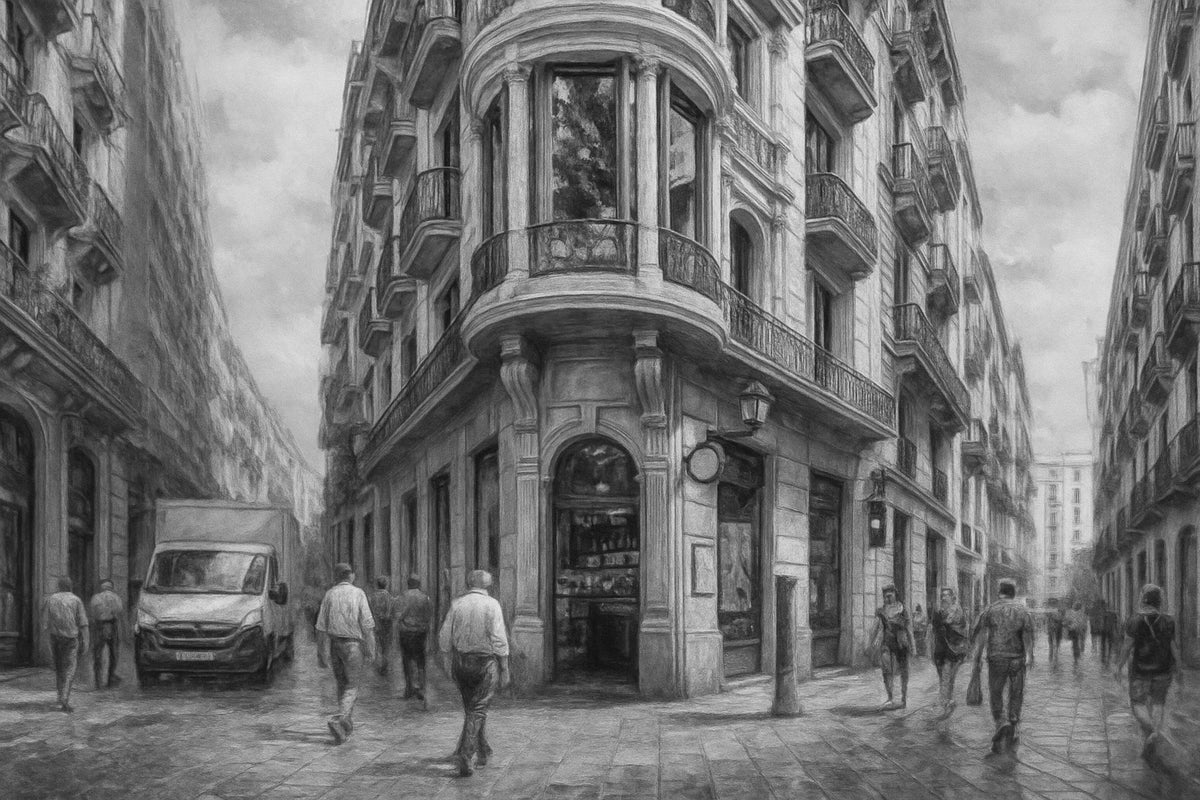 Cuadro urbano Barcelona blanco y negro - la obra