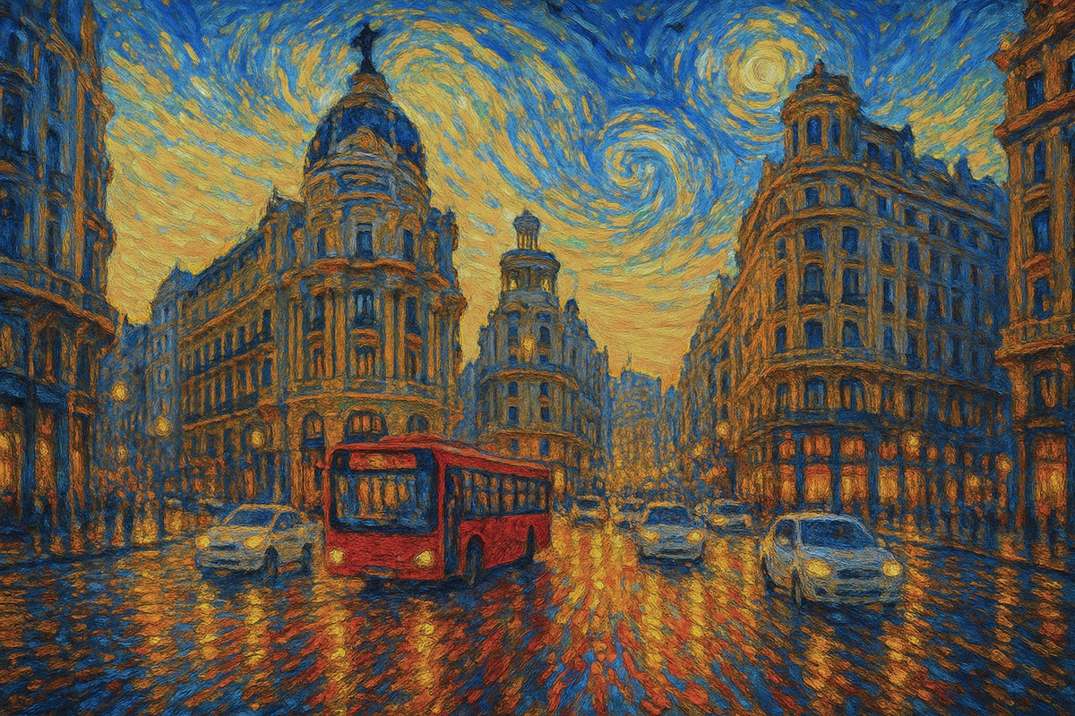 Cuadro urbano edificio Metrópolis vintage - la obra