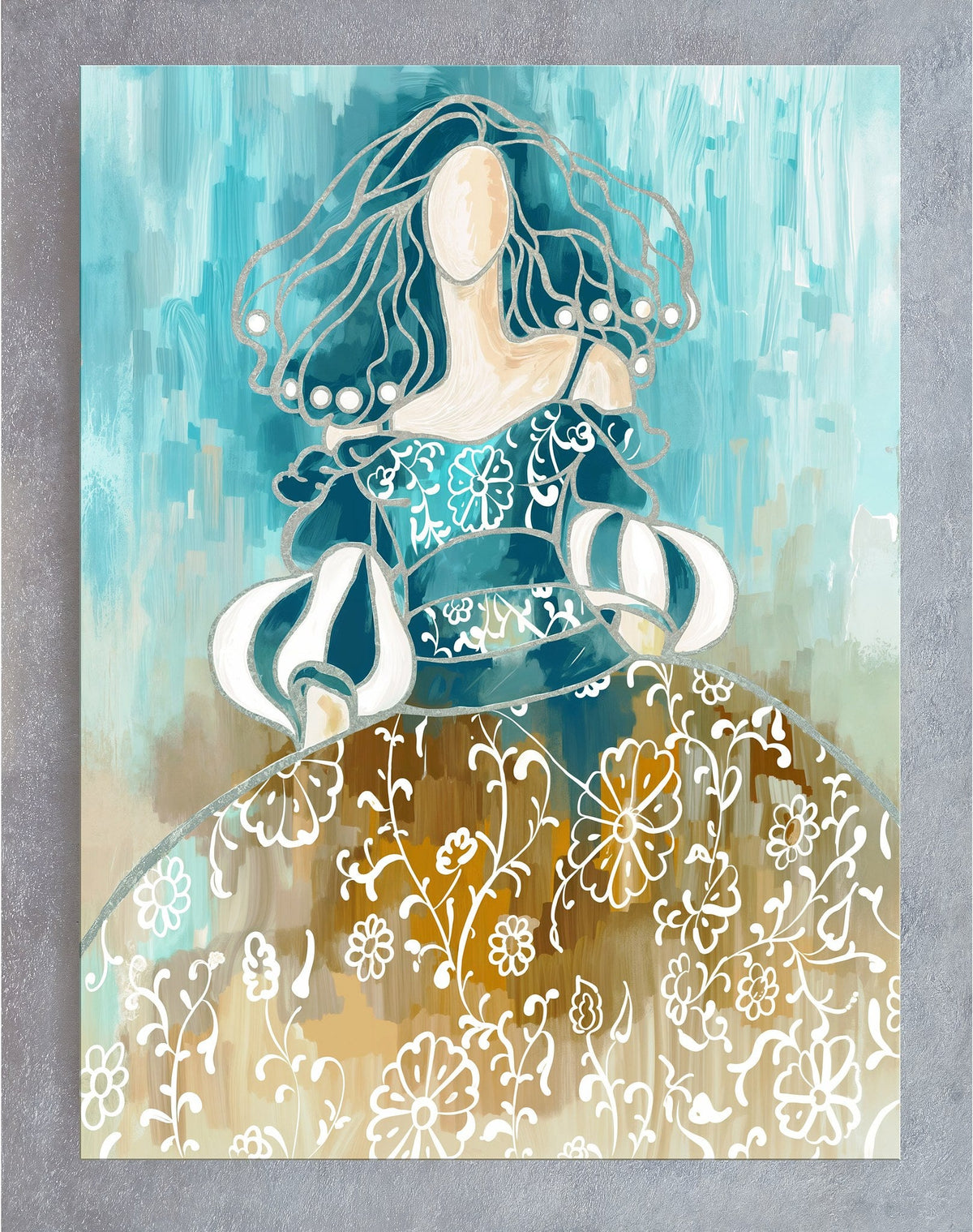 Cuadro Menina turquesa con marco gris - la obra