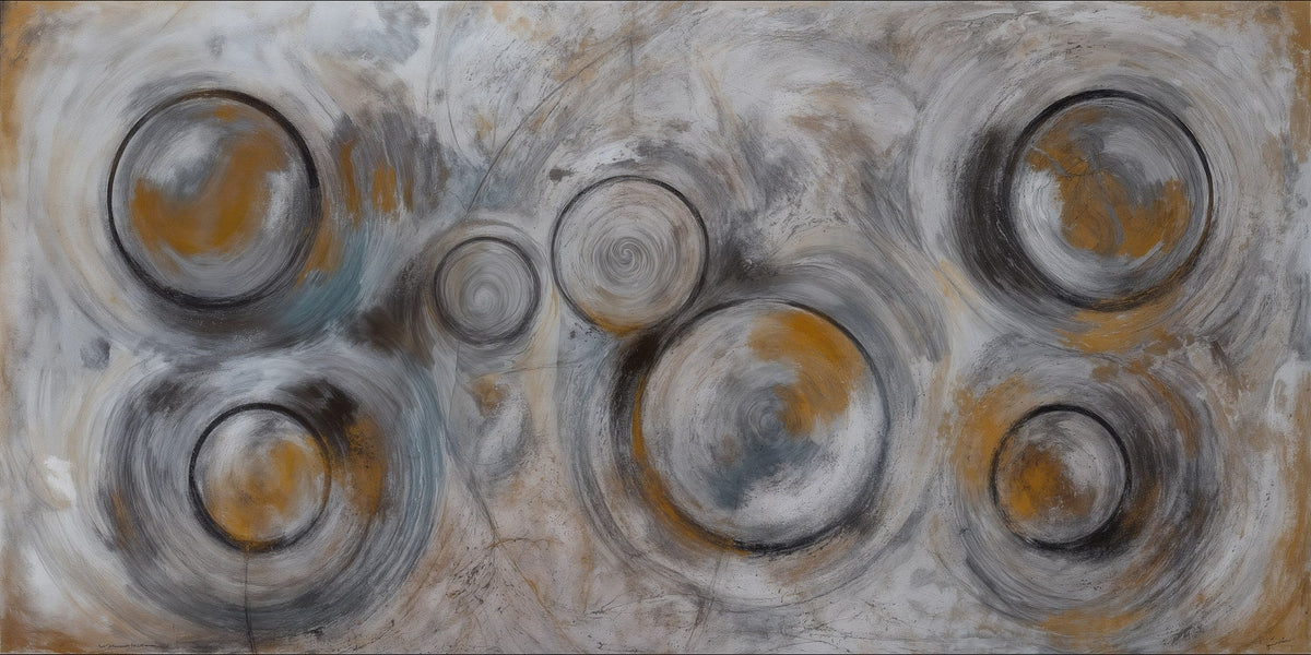 Cuadros Abstracto con esferas en gris y ocre - la obra