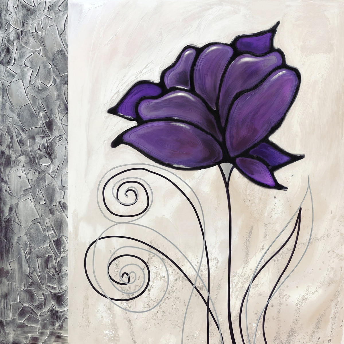 Cuadro de flor Malva y gris con textura - la obra