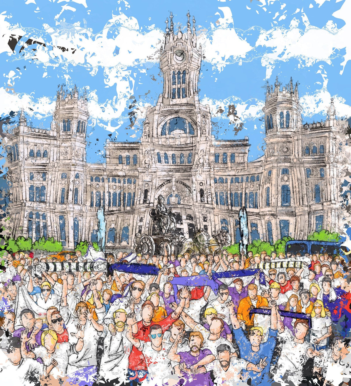 Cuadro aficionados celebrando victoria - la obra