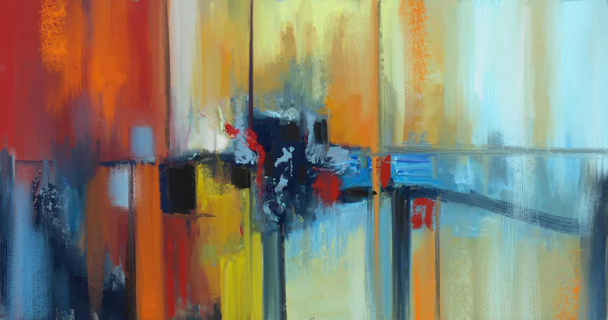 Abstracto en rojo y turquesa con cuadros - la obra