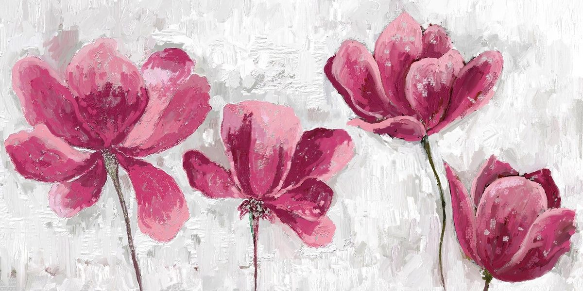 Cuadro texturado de flores rosas - la obra