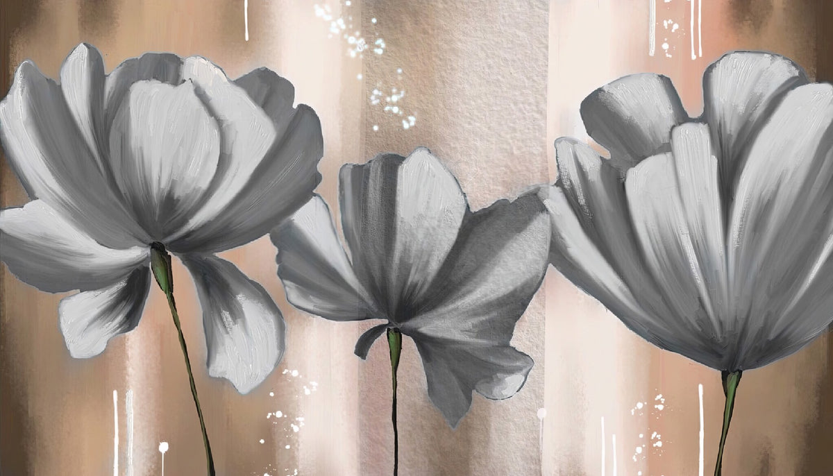 Cuadro de Flores grandes blancas y grises - la obra