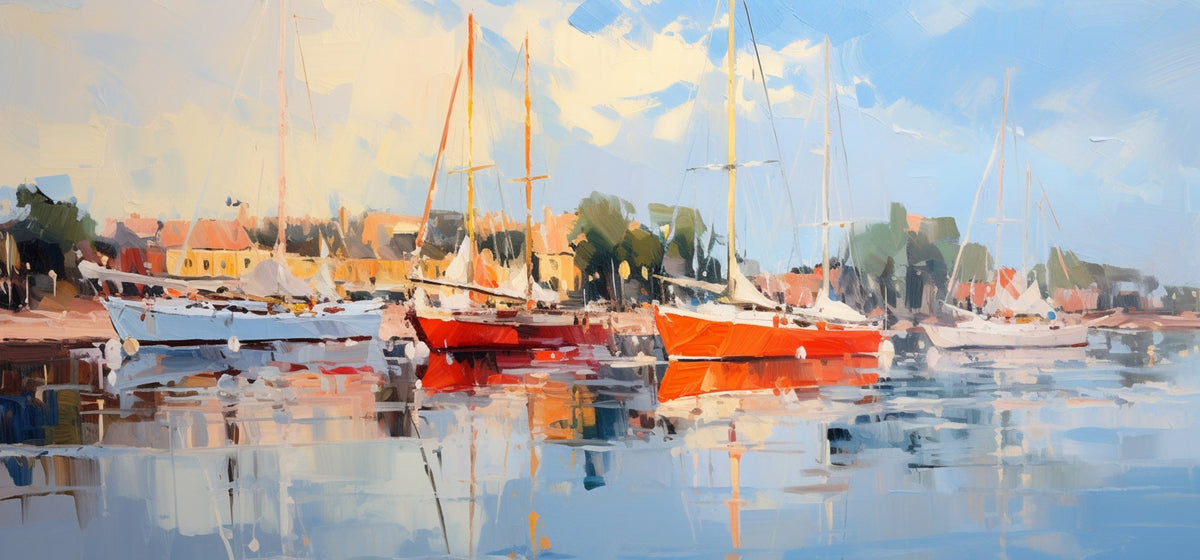 Cuadros de marina con barcos en rojo - la obra