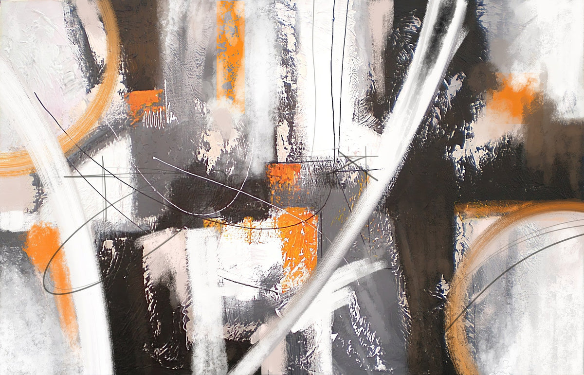 Cuadro Abstracto blanco, gris y ocre anaranjado - la obra