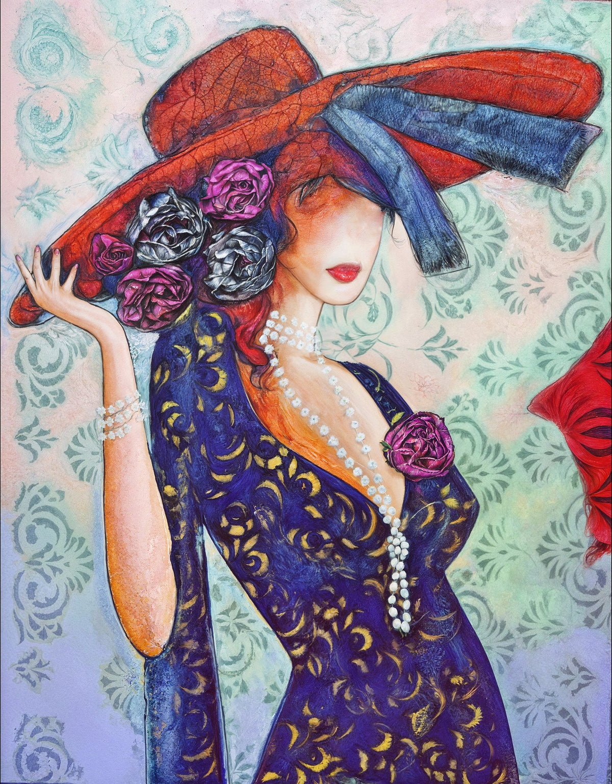 Dama blanco y nego con sombrero rojo - la obra