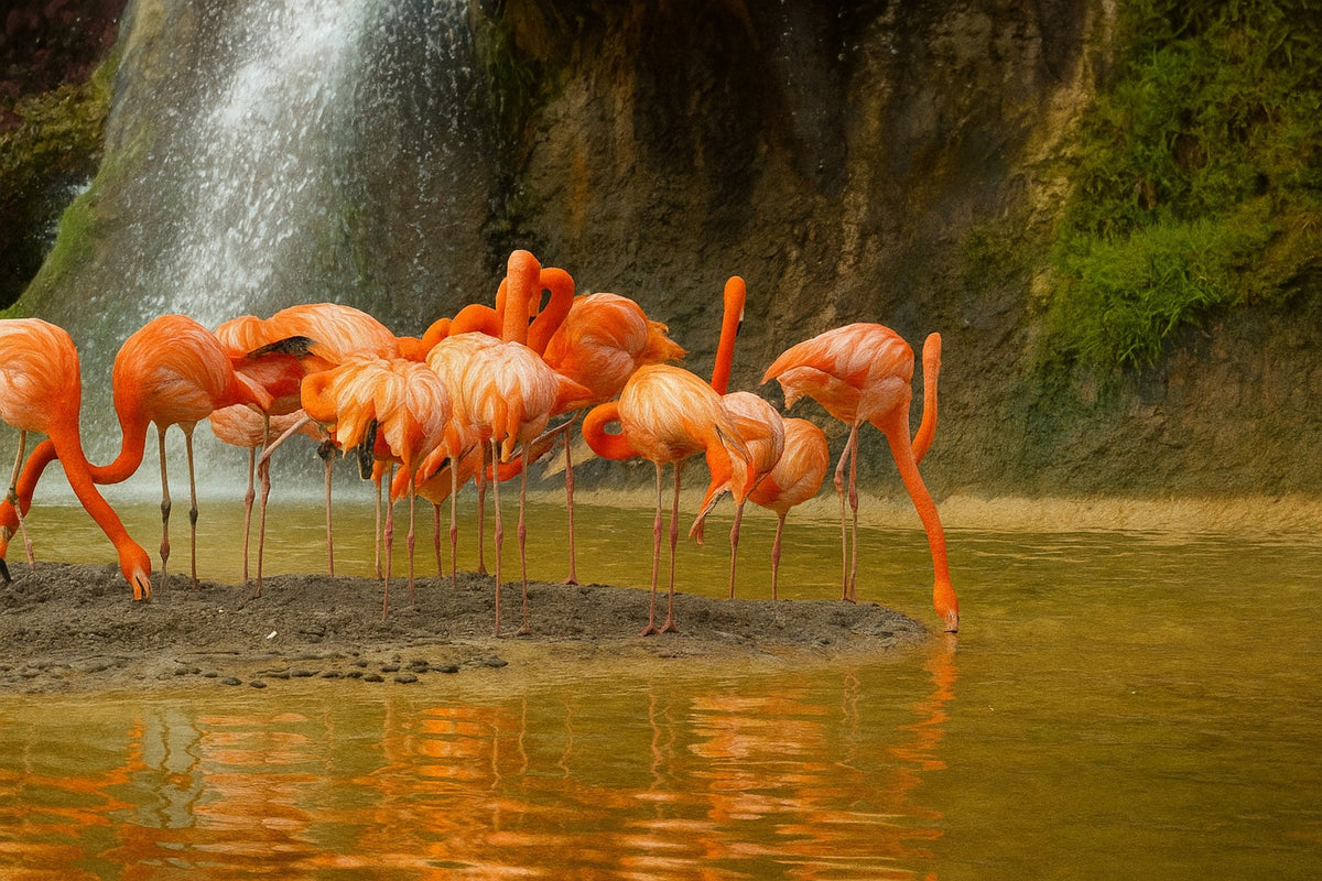 Cuadro de flamencos rosas en el agua - la obra