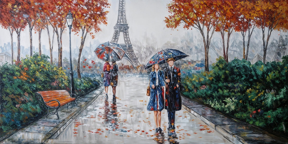 Cuadro de París bajo la lluvia gris y rojo - la obra