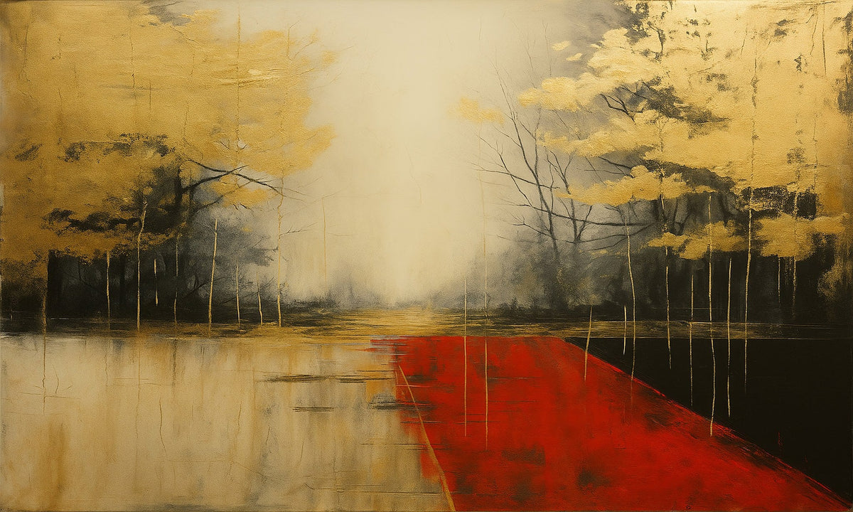 Cuadro de Paisaje Abstracto en ocres y rojo - la obra