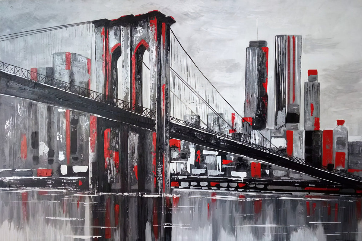 Puente de Brooklyn en grises y rojo - la obra